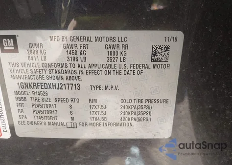 2017 Chevrolet Traverse Ls из США, поврежденный, VIN 1GNKRFEDXHJ217713